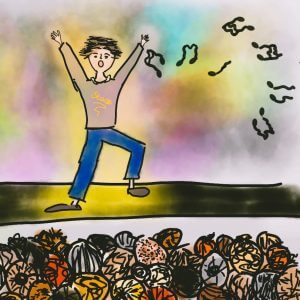 picture of a man singing out of tune performing